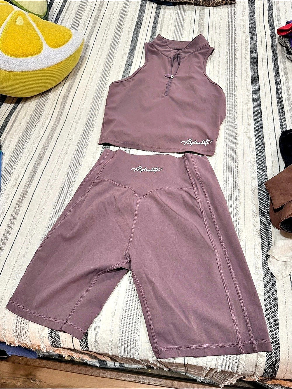 Alphalete Women's Purple Athletic Tank & Shorts Set Like New